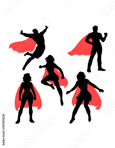 Superhero silhouette gesture with red cape illustration
