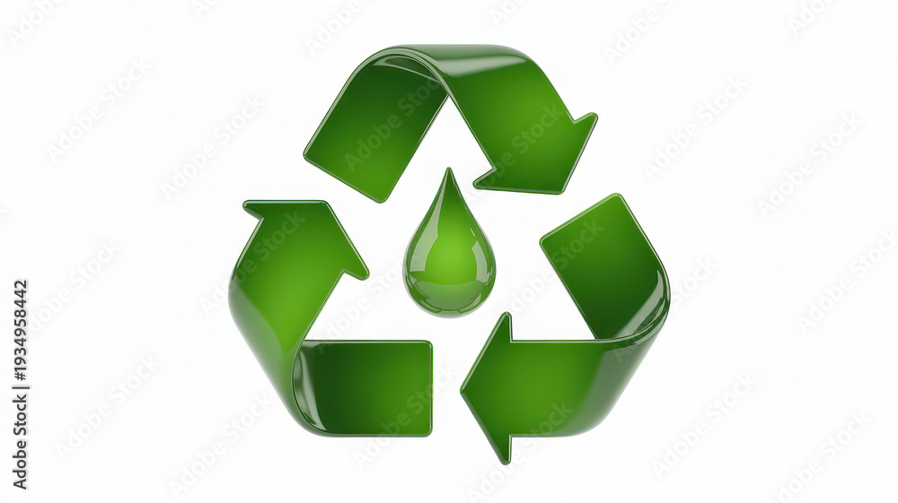 Obraz premium Green recycling symbol with a water droplet recycle