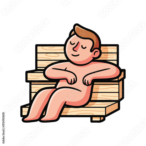 A cartoon man relaxing in a wooden chair