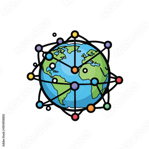 A globe with colorful nodes