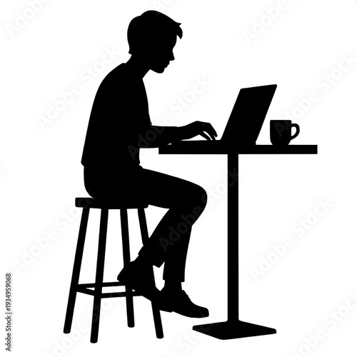Freelancer Working in Cafe Urban Lifestyle Silhouette