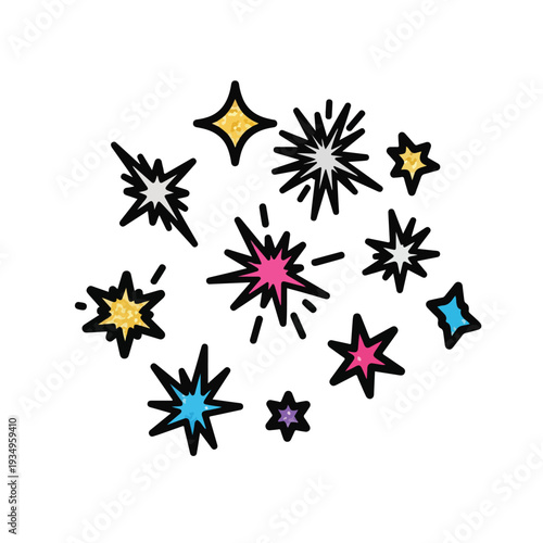 Colorful starburst shapes on white