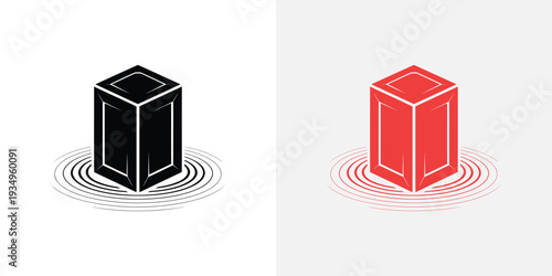 Black and red cube with ripples white