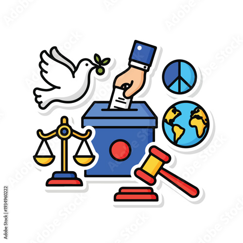 A colorful illustration of a hand casting a ballot