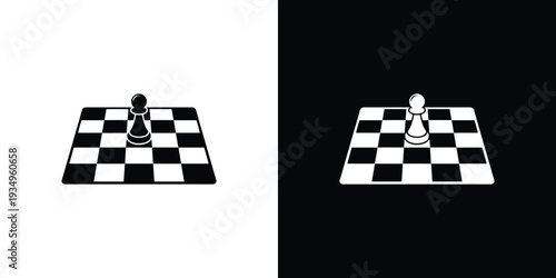Black and white chessboards with pawns on white and black backgrounds