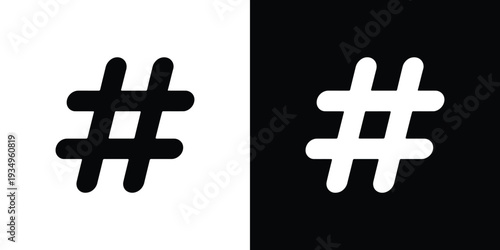 Black and white hashtag symbols on split background