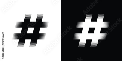 Black and white hashtag symbols with gradient effect