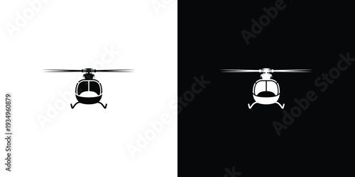 Black and white helicopter on split background silhouette