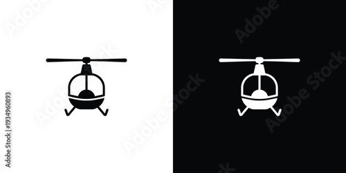 Black and white helicopter on split background symbol