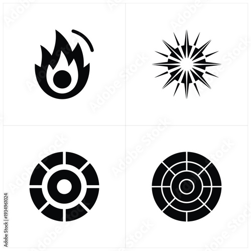 Black and white of fire star and targets