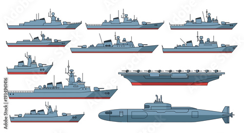 Naval Warships Collection Vector Illustration Set