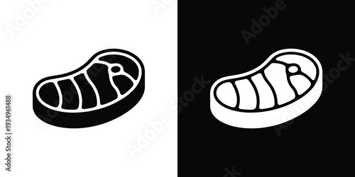 Black and white steak cut on split background meat