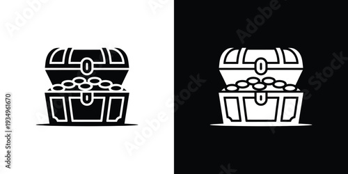 Black and white treasure chest on split background