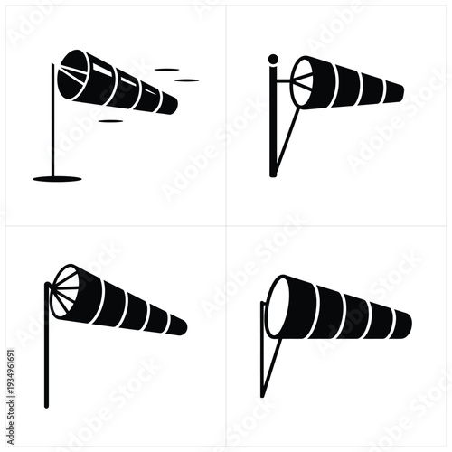 Black and white wind sock on white background wind indicator