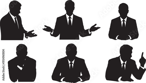 Black Solid Motivation to Join Company Silhouettes Set of Six on White Background