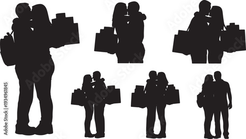 Black Solid Moving House Boxes Hugs Set of Six on White Background