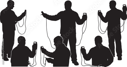 Black Solid Mechanic Multimeter Silhouettes Set of Six on White Background