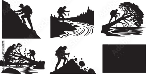Explorers Overcoming Natural Obstacles Silhouettes Set of Six