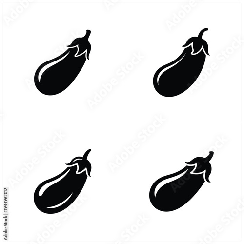 Black eggplant silhouettes on white background vegetable