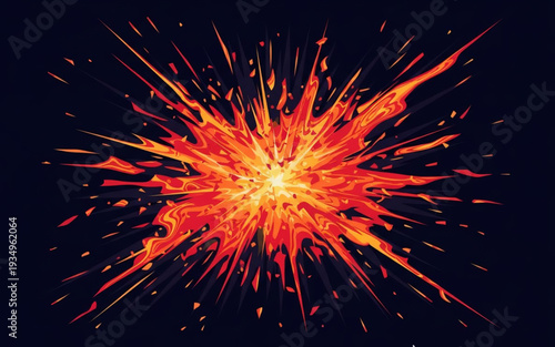 Vibrant explosion of orange and yellow sparks against a dark background, viewed from a frontal perspective