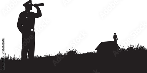 Black Solid Navy Officer Direction Silhouettes Set of Six on White Background