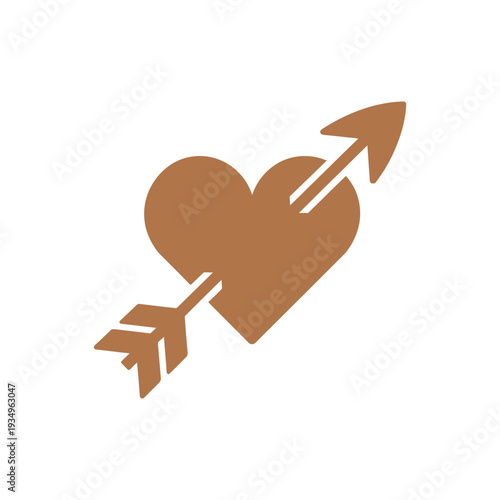 Brown heart pierced by arrow symbol