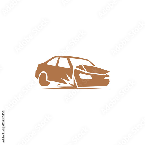 Crashed car in brown silhouette vehicle accident damaged