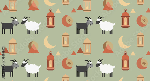 Pattern of Goats Lanterns and Mountains.