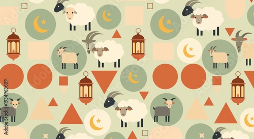 Ramadan Kareem Islamic Illustration with Sheep.