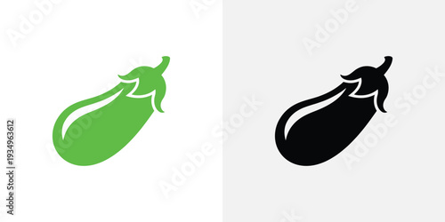 Green and black eggplant silhouettes on white background