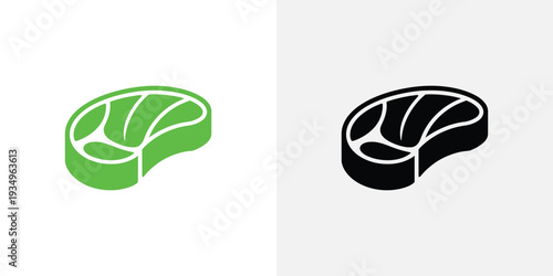 Green and black steak on white background meat