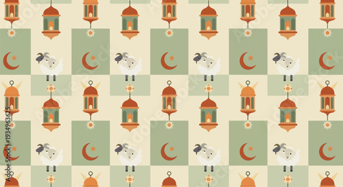 Ramadan Lanterns and Crescent Moon Pattern.