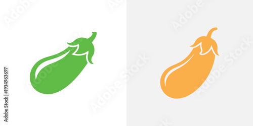 Green and orange eggplant vegetable white background