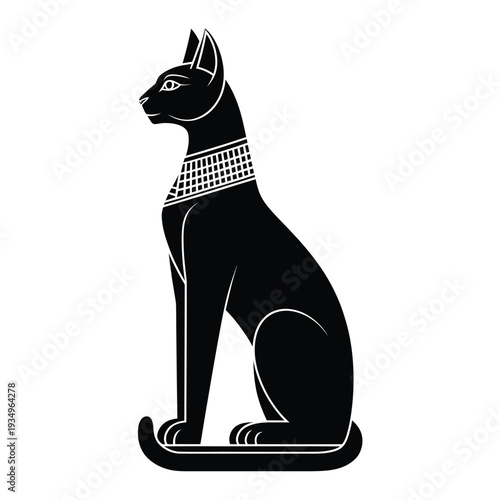 A striking black silhouette of an ancient egyptian cat goddess