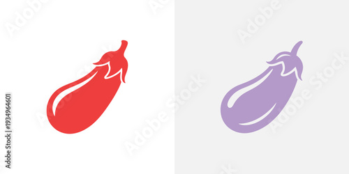Red and purple eggplant silhouettes on white background