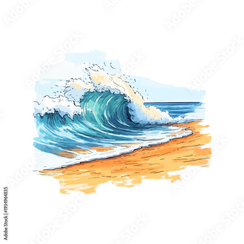 wave in summer beach hand drawn vector illustration
