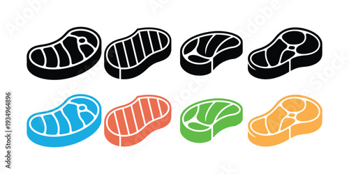 Steak cuts in different colors meat food culinary