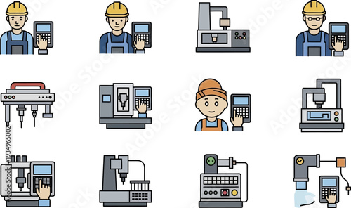 Industrial Machinery And Operator Symbols Representing Factory Equipment
