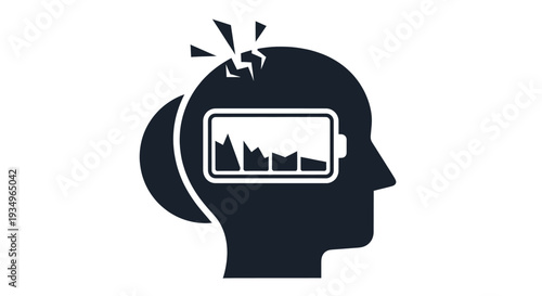 Female Head Silhouette with Low Battery Symbol