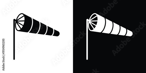 Wind sock on white and black background wind indicator