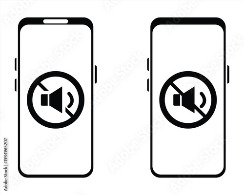Silent mode phone icon on circle line. Mute smartphone sign symbol