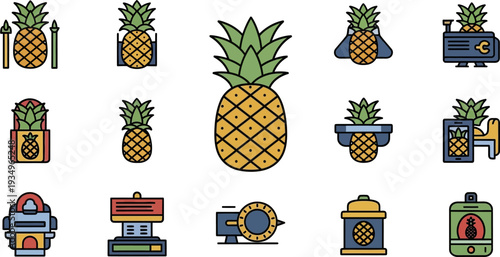 Assorted Pineapple Fruit Symbols Displayed In Multiple Design Styles