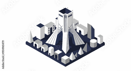 Isometric 3D Cityscape with Towering Skyscrapers and Buildings.