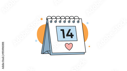 Calendar illustration showing the date fourteen with a small pink heart icon underneath for Valentine's Day.