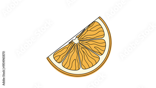 Detailed illustration of a juicy orange slice showing the pulp texture and rind in warm citrus colors.