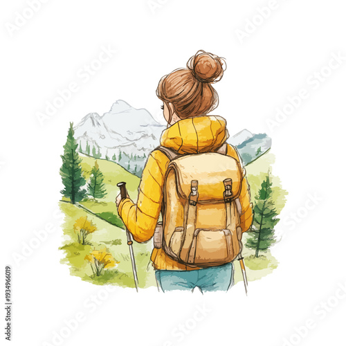 woman hiking drawn hand drawn vector illustration