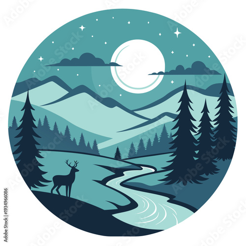 winter landscape with moon