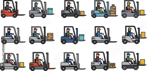 Multiple Forklifts Displayed In Side View Collection Layout