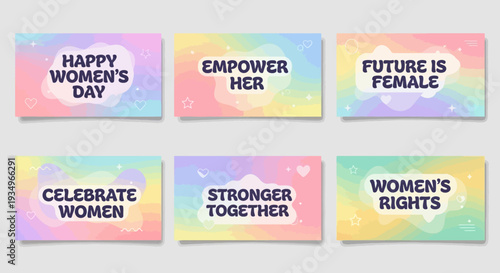 Colorful posters for International Women's Day celebration.