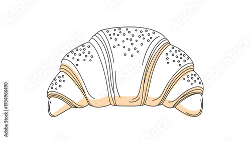 Appetizing illustration of a golden brown baked croissant with a light dusting of seeds and realistic buttery shading.